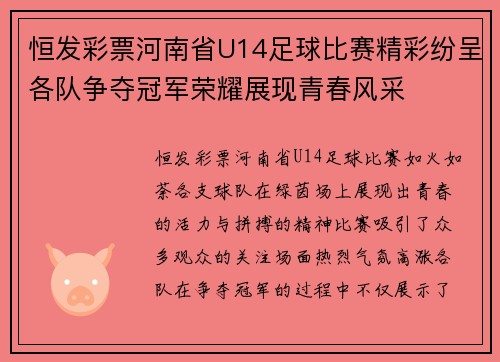 恒发彩票河南省U14足球比赛精彩纷呈各队争夺冠军荣耀展现青春风采